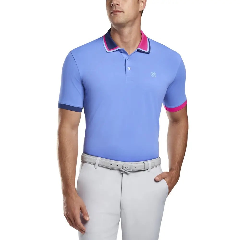 New GFore Blue Polo with Pink Trim - Size L